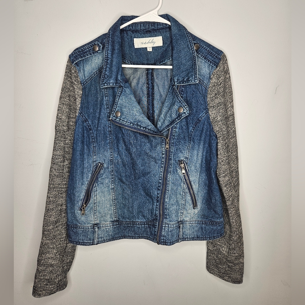 Sebby Women's Biker Style Moto Denim Jack Sz XL